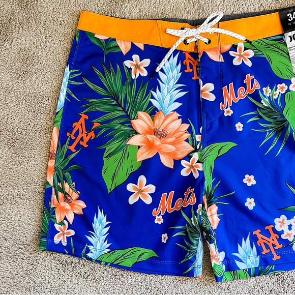 Hurley × '47 MLB New York Mets Orange Tropical Print Board Shorts Mens Sz 34 NWT - Picture 3 of 14